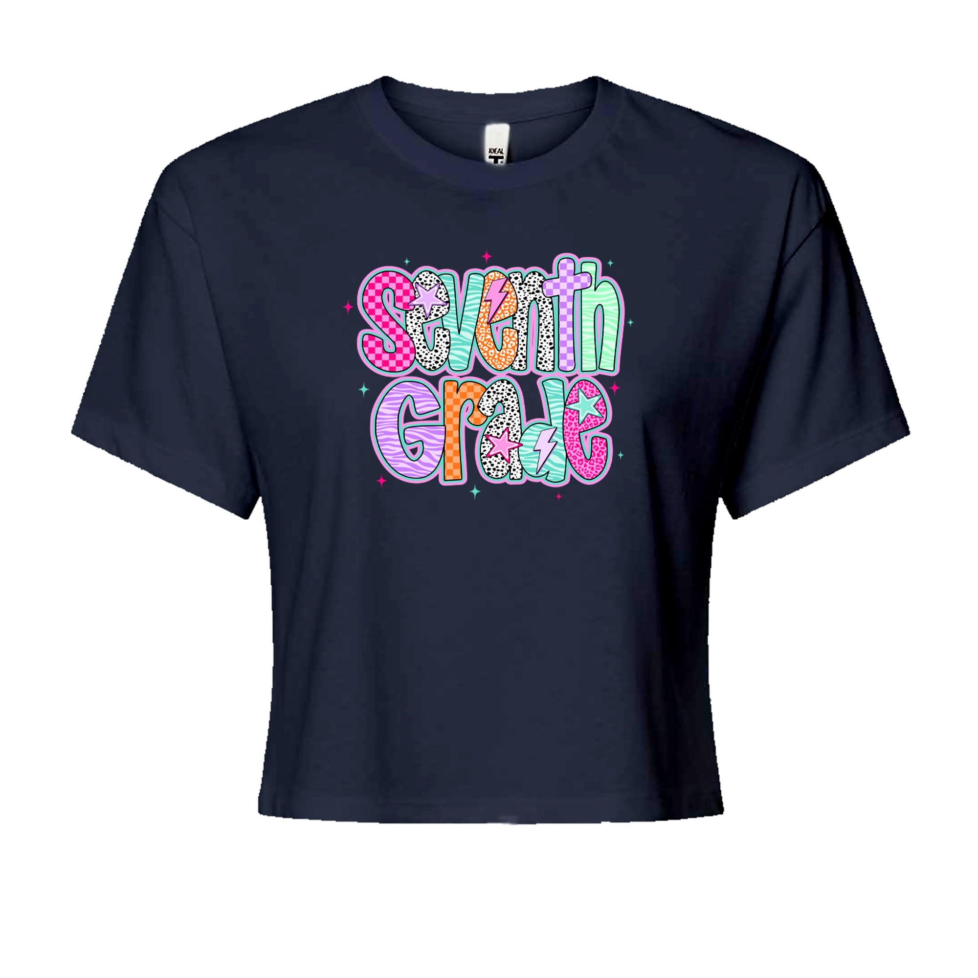 Seventh Grade Swagger Colorful Back to School Cropped T-Shirt Navy Blue
