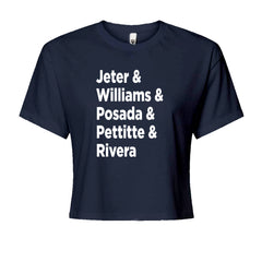 Jeter & Williams & Posada & Pettitte & Rivera Cropped T-Shirt Navy Blue