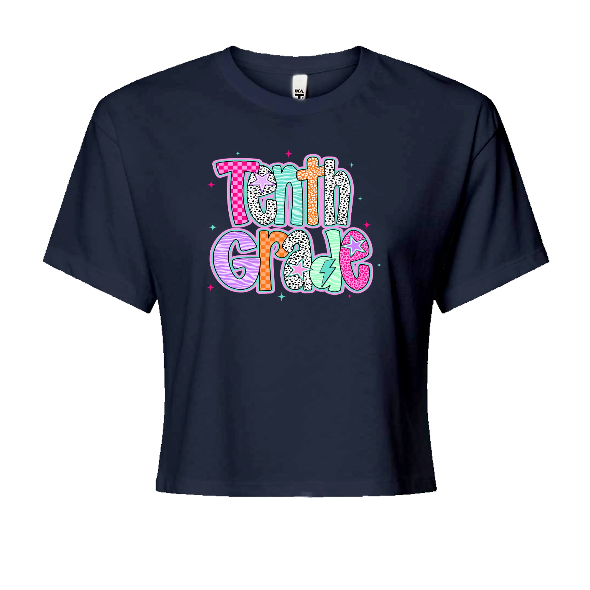 Tenth Grade Trendsetter Colorful Back to School Cropped T-Shirt Navy Blue
