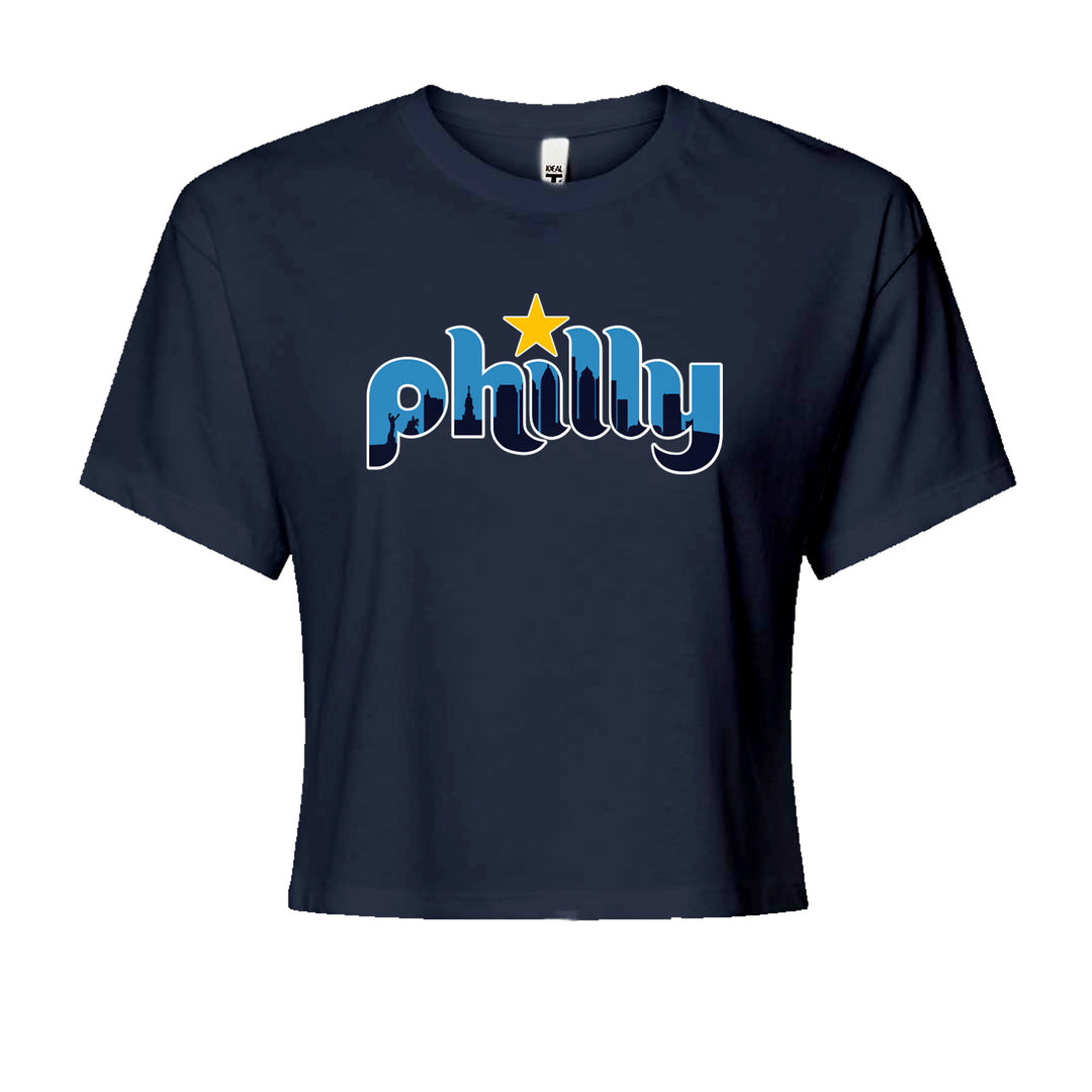 Skyline Philly Philadelphia Cropped T-Shirt Navy Blue