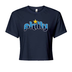Skyline Philly Philadelphia Cropped T-Shirt Navy Blue