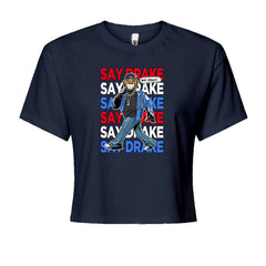 Say Drake Smiling Meme Mustard Cropped T-Shirt Navy Blue