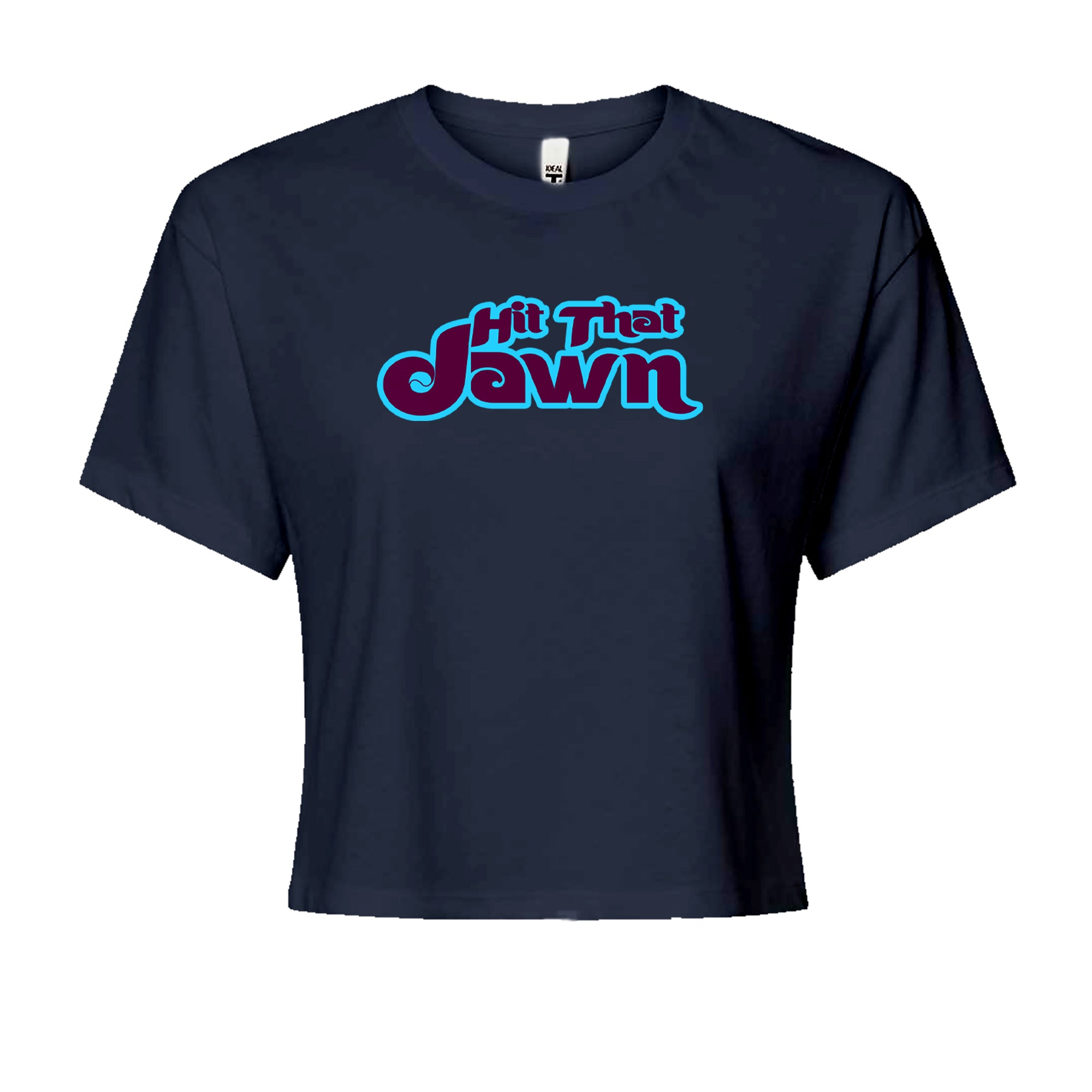 Hit That Jawn Philly Baseball Cropped T-Shirt Navy Blue