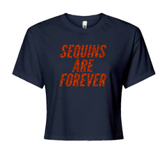 Sequins Are Forever Retro Glam Cropped T-Shirt Navy Blue