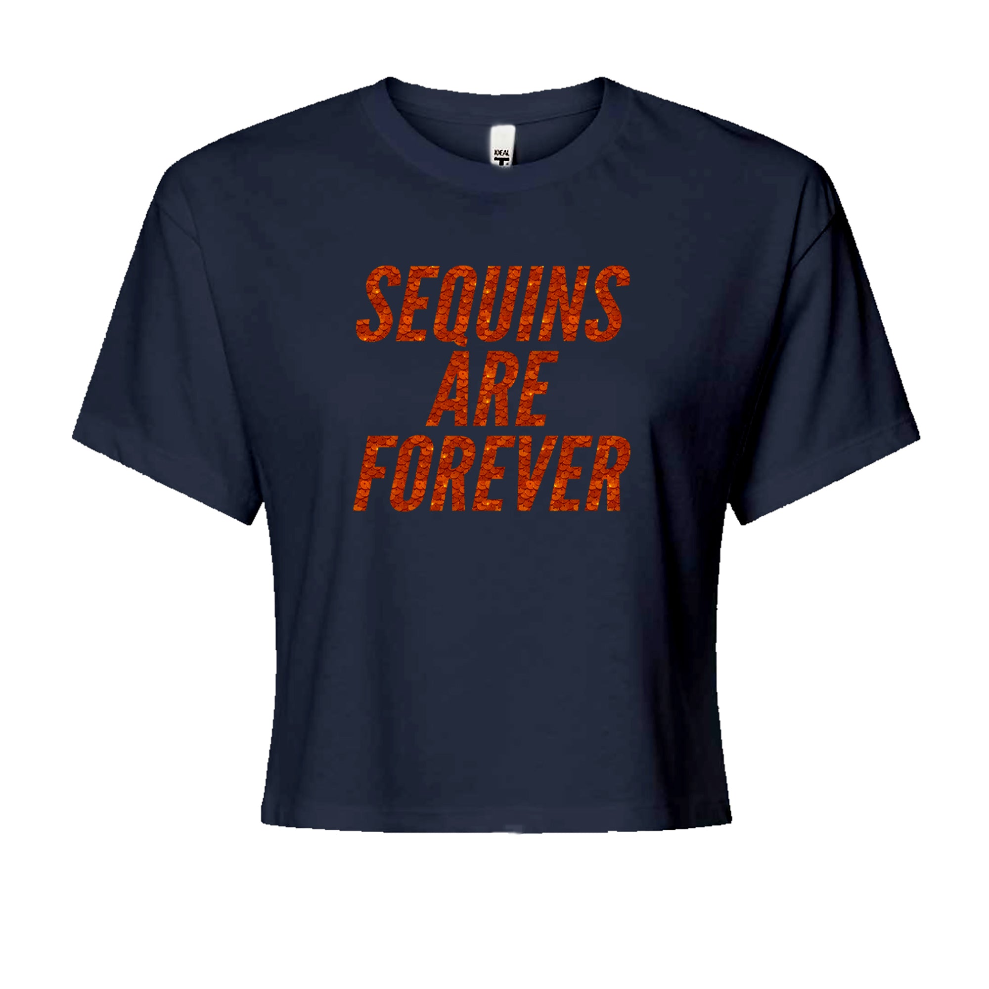 Sequins Are Forever Retro Glam Cropped T-Shirt Navy Blue