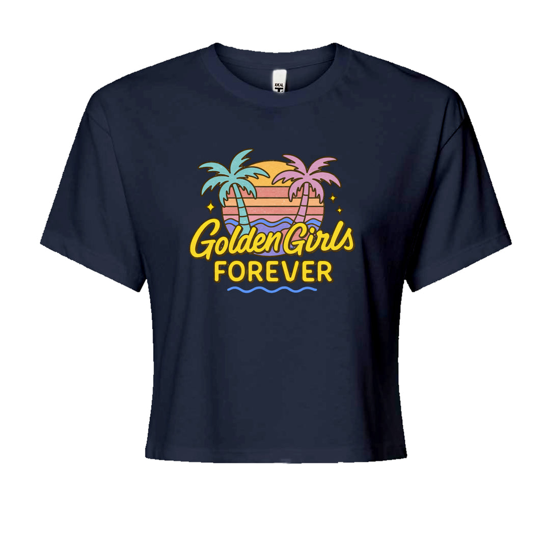 Golden Girls Forever Retro Sunset Cropped T-Shirt Navy Blue