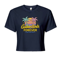 Golden Girls Forever Retro Sunset Cropped T-Shirt Navy Blue