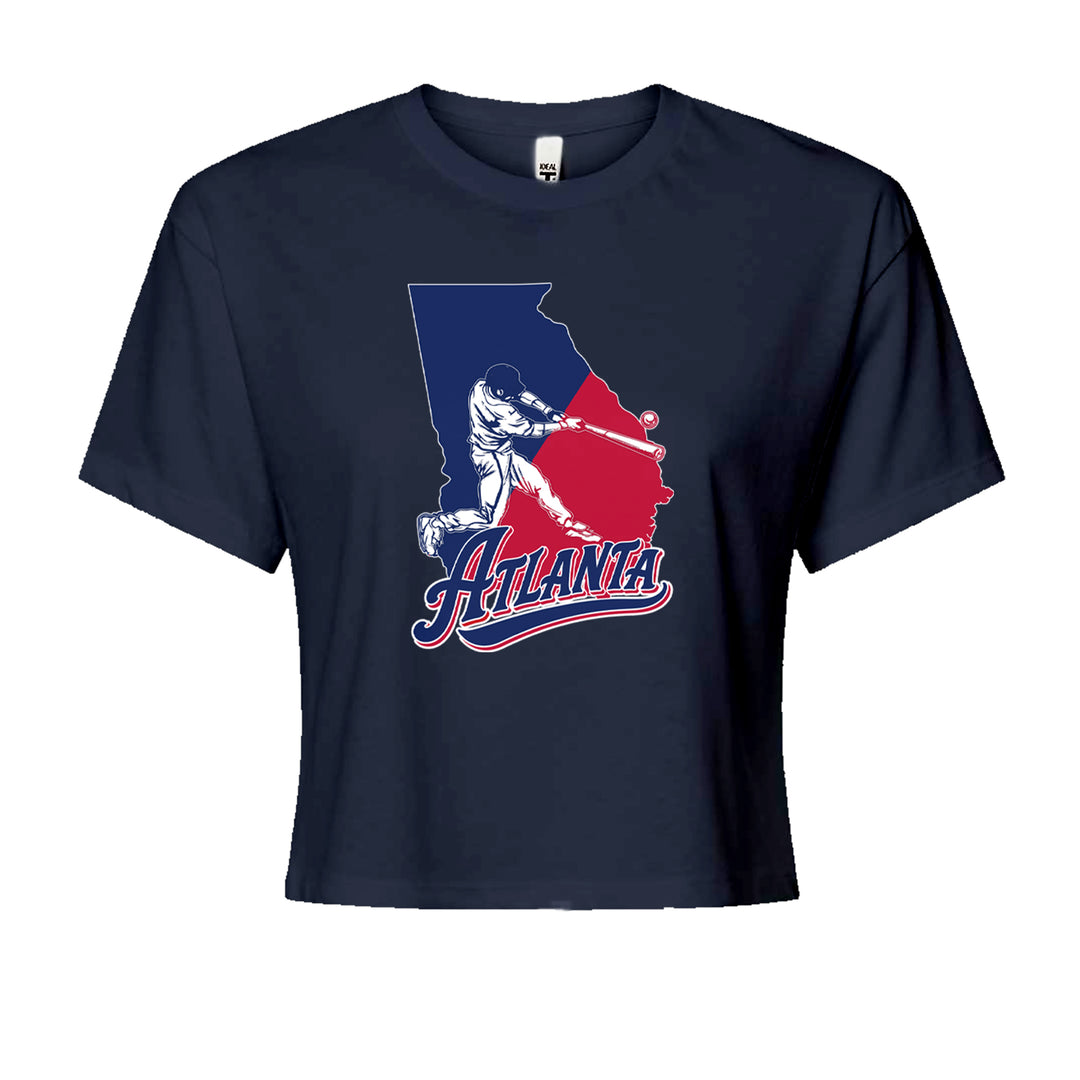 Atlanta Georgia Batter Up Cropped T-Shirt Navy Blue