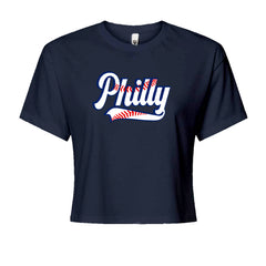 Philly Baseball Stitching Cropped T-Shirt Navy Blue