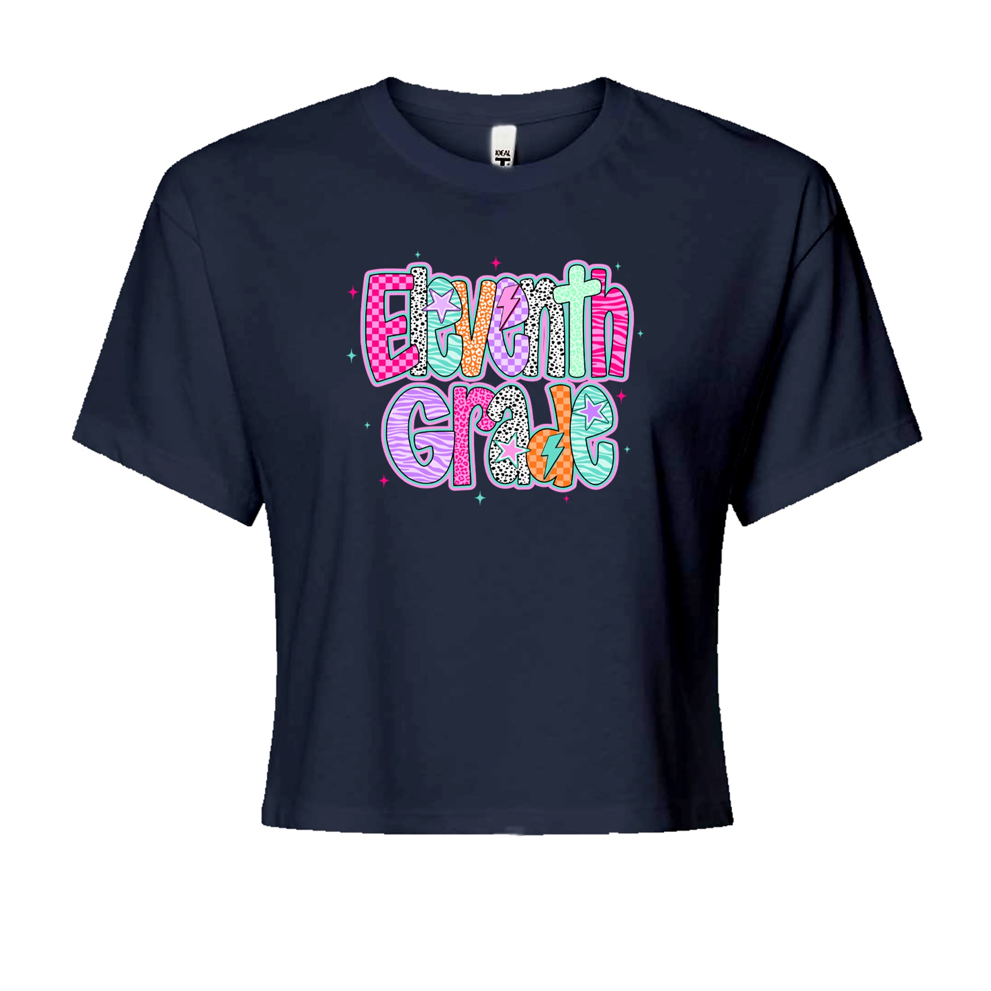 Eleventh Grade Extra Colorful Back to School Cropped T-Shirt Navy Blue