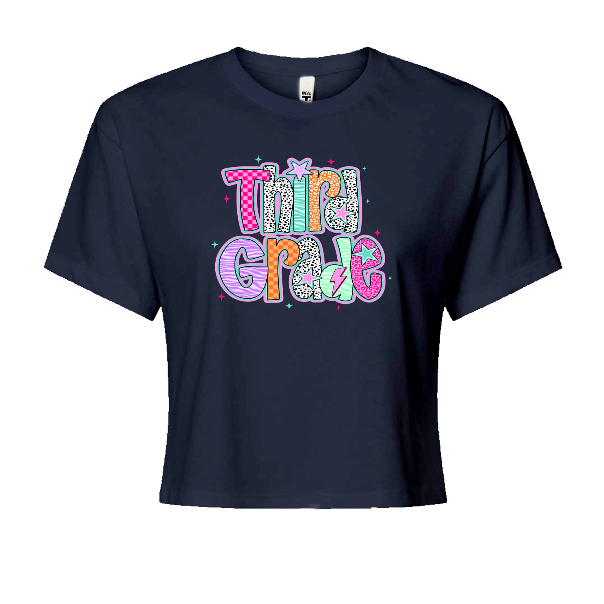 Third Grade Thunder Colorful Back to School Cropped T-Shirt Navy Blue