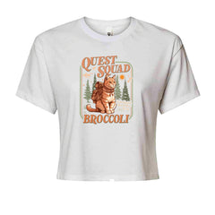 Quest Squad Broccoli Cat Fantasy Reader  Cropped T-Shirt White