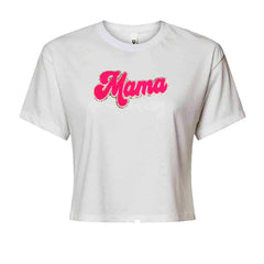 Mama Hot Pink Glitter Chenille Patch Cropped T-Shirt White