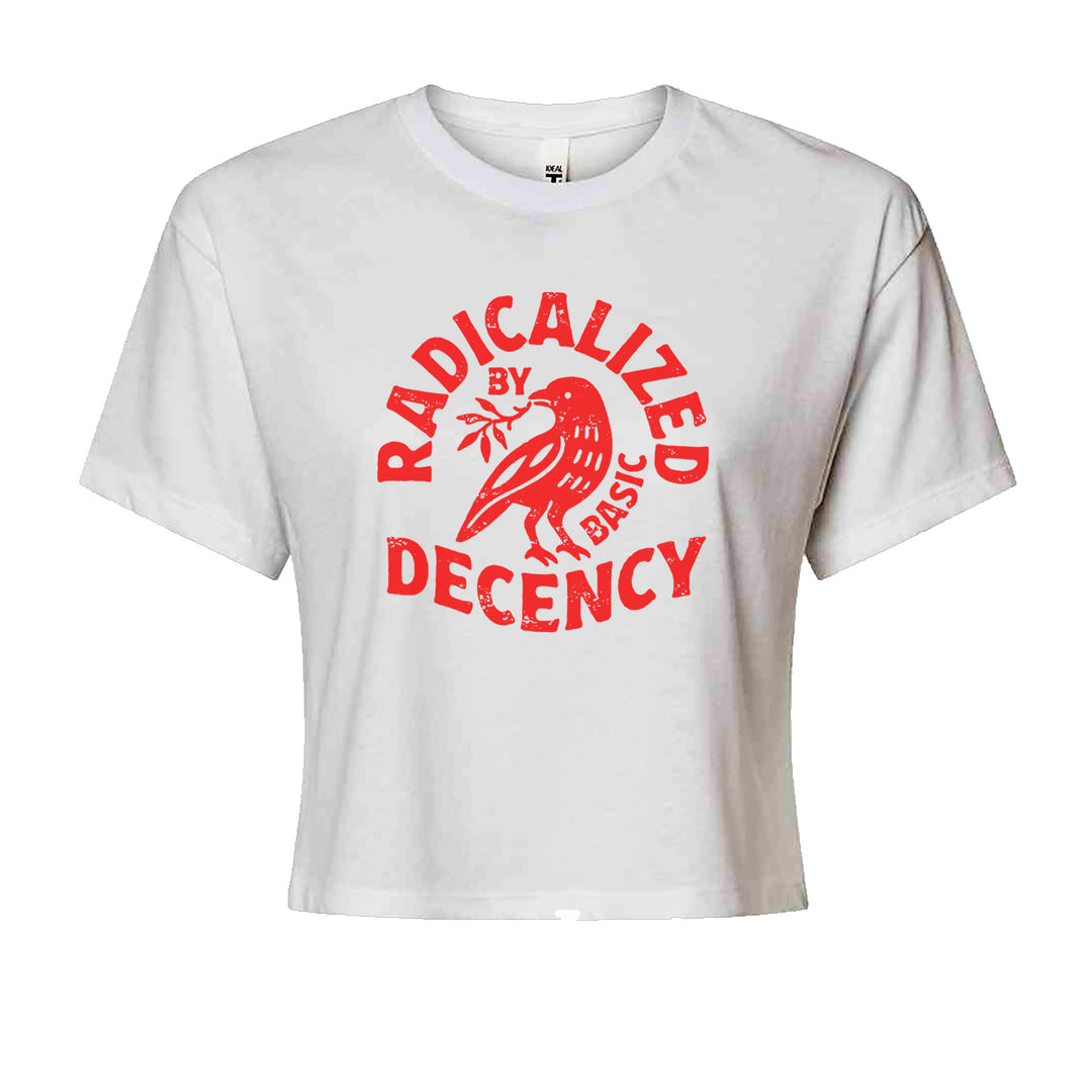 Radicalized by Basic Decency Dove Protest Statement Cropped T-Shirt White