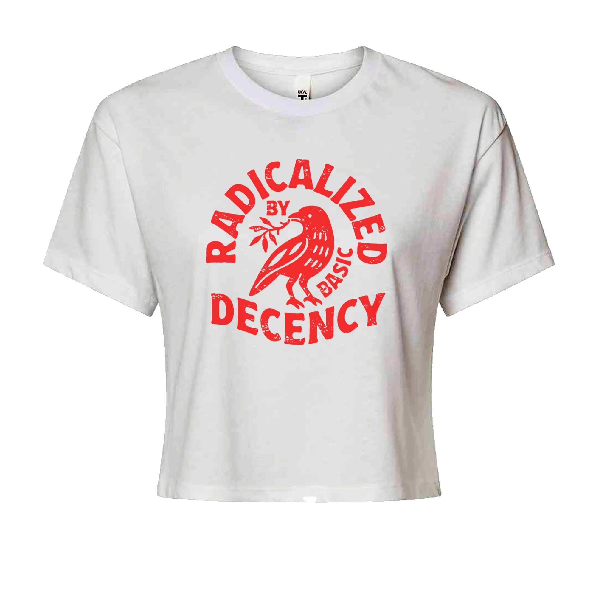 Radicalized by Basic Decency Dove Protest Statement Cropped T-Shirt White
