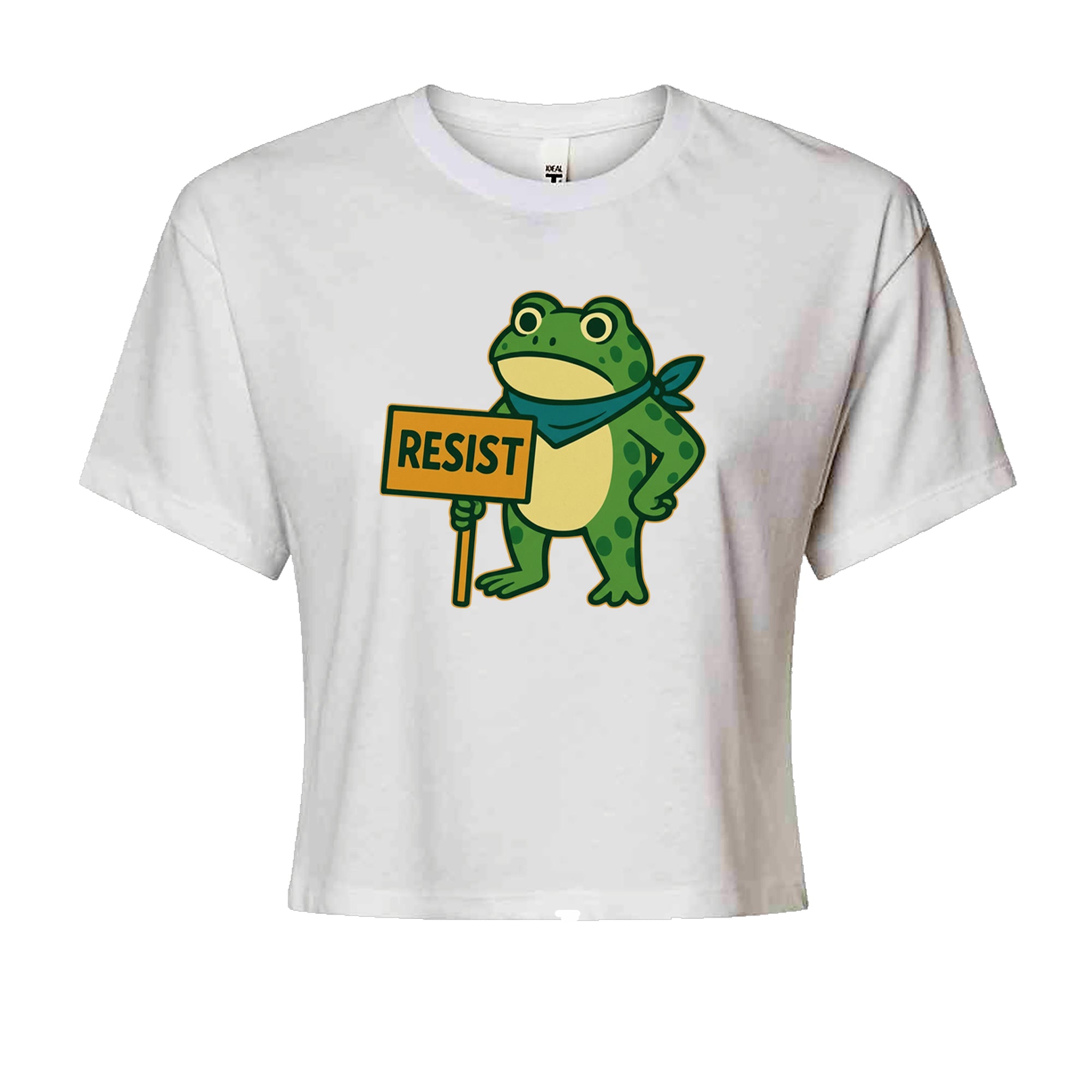 Sign Resist Meme Frog Protest Cropped T-Shirt White