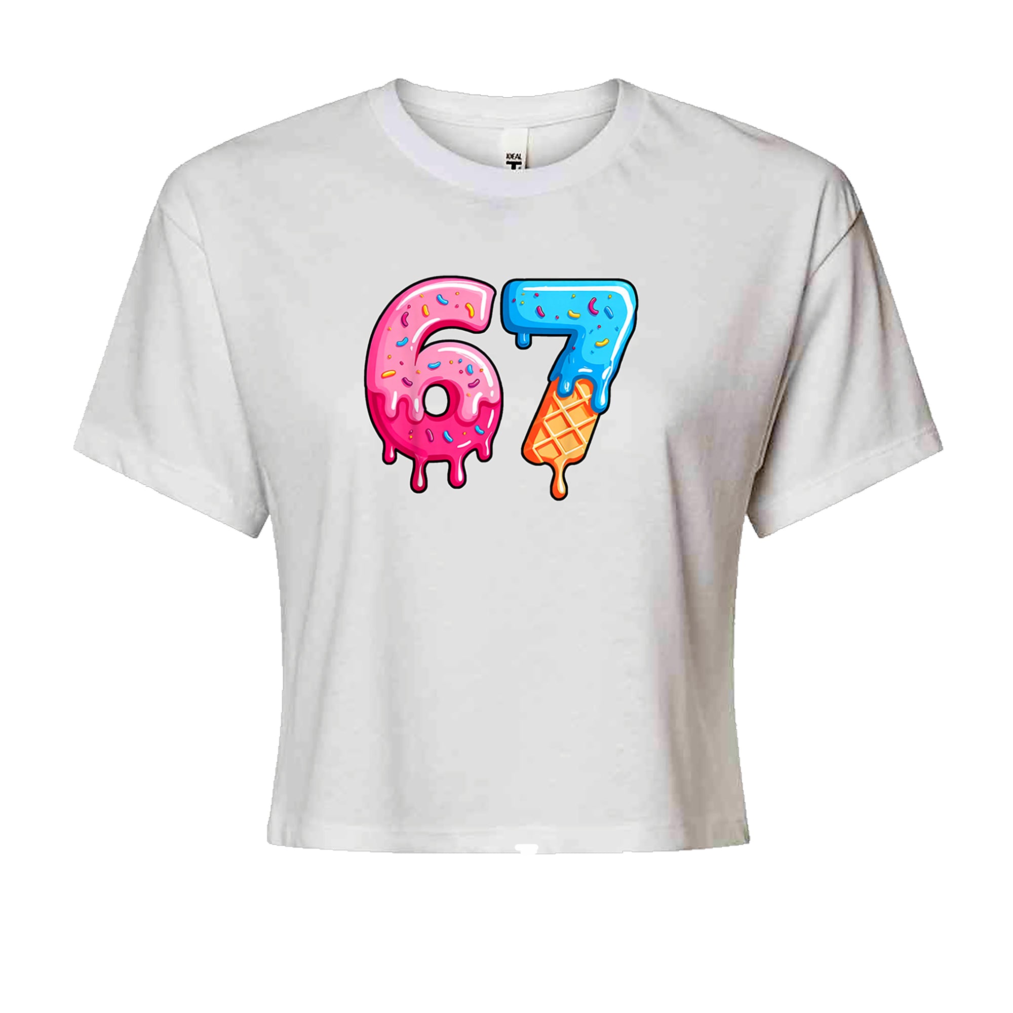 67 Dripping Ice Cream Donut Melt Cropped T-Shirt White