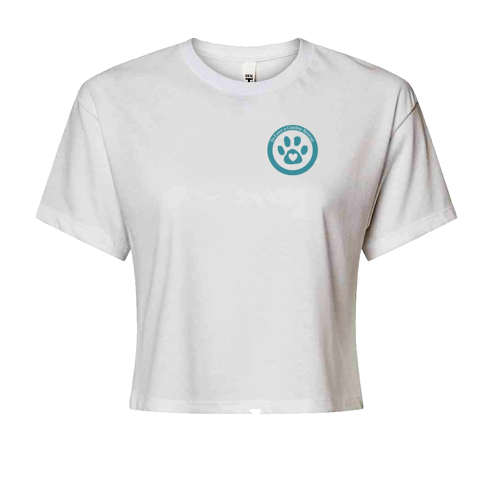 TLC To Love a Canine Dog Rescue Teal Cropped T-Shirt White