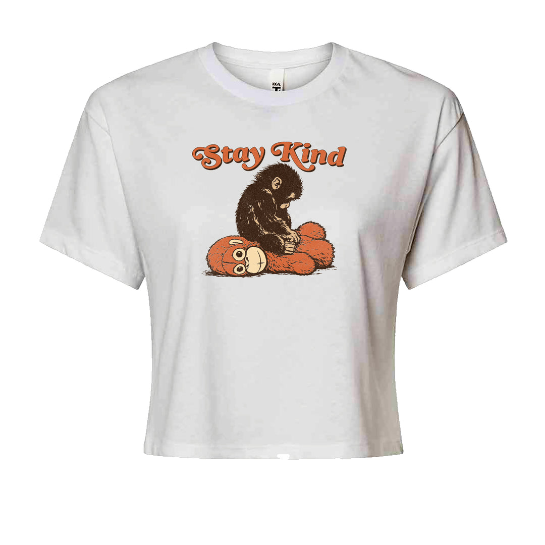 Punch Stay Kind Macaque Cropped T-Shirt White