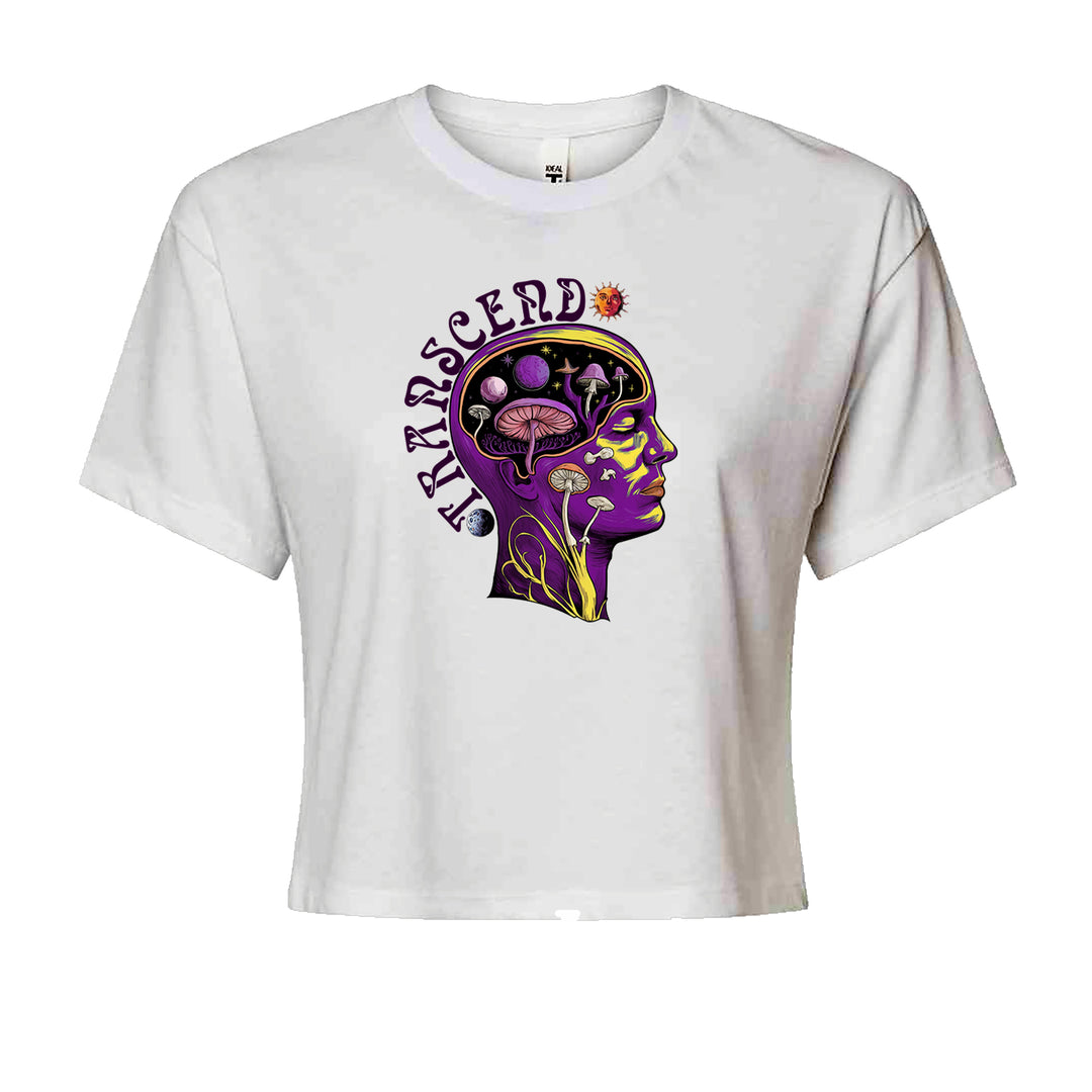 Psychedelic Cosmic Mushroom Head Cropped T-Shirt White
