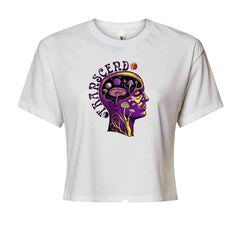 Psychedelic Cosmic Mushroom Head Cropped T-Shirt White