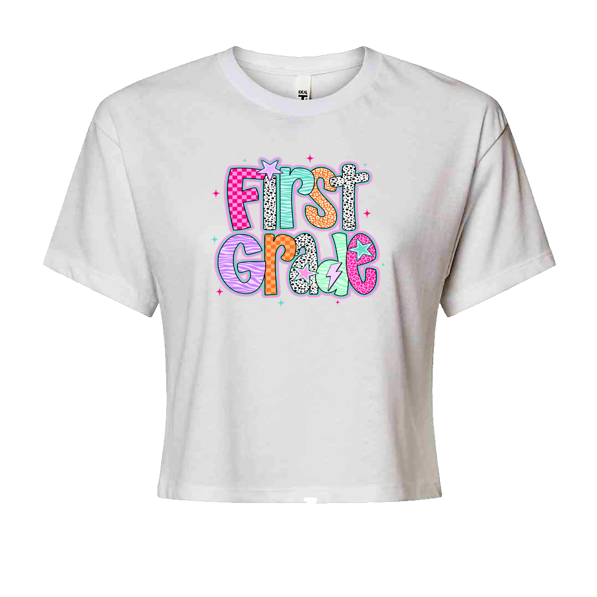 First Grade Vibes Colorful Back to School Cropped T-Shirt White