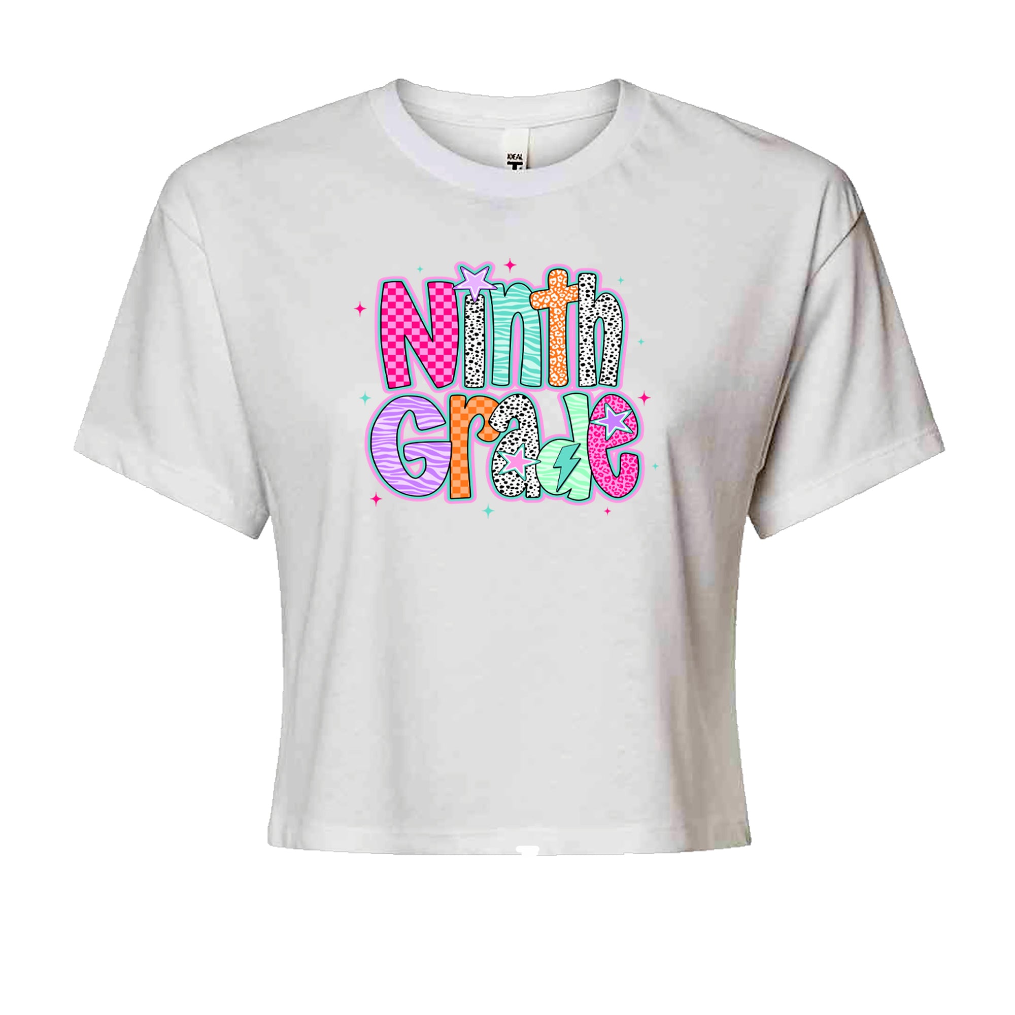 Ninth Grade Freshman Vibes Colorful Back to School Cropped T-Shirt White