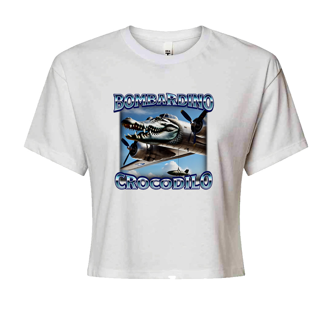 Bombardino Crocodilo Brainrot Cropped T-Shirt White