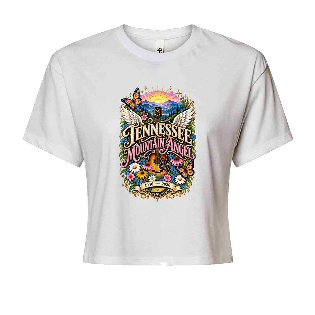 Tennessee Mountain Angel Wings Dolly Cropped T-Shirt White