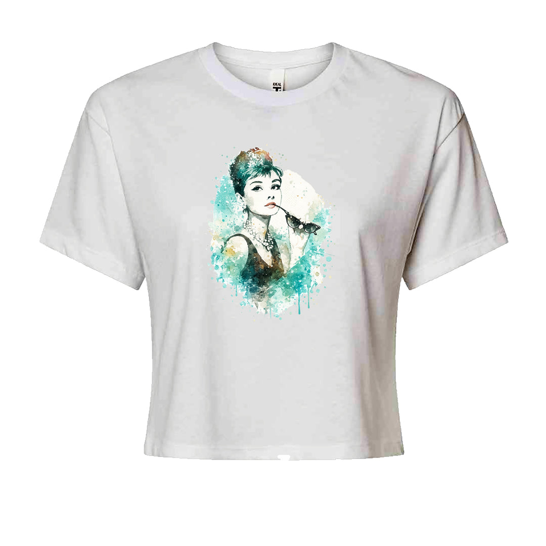 Mrs. Herpburn Iconic Watercolors Cropped T-Shirt White