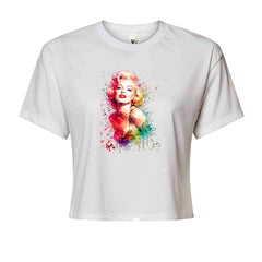 Mrs. Monroe Watercolors Bombshell Cropped T-Shirt White