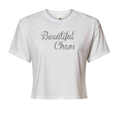 Beautiful Chaos Glitter Music Festival Cropped T-Shirt White