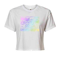 Spooky Season Horror Icons Halloween Cropped T-Shirt White