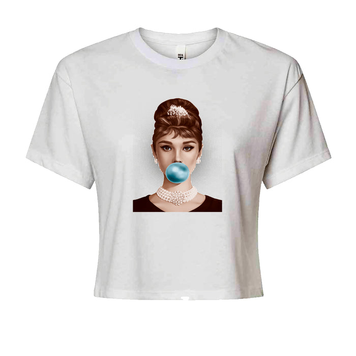 Audrey Hepburn Chewing Bubble Gum American Icon Cropped T-Shirt