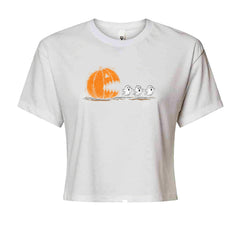 Pumpkin Pacman Chasing Ghosts Halloween Cropped T-Shirt White