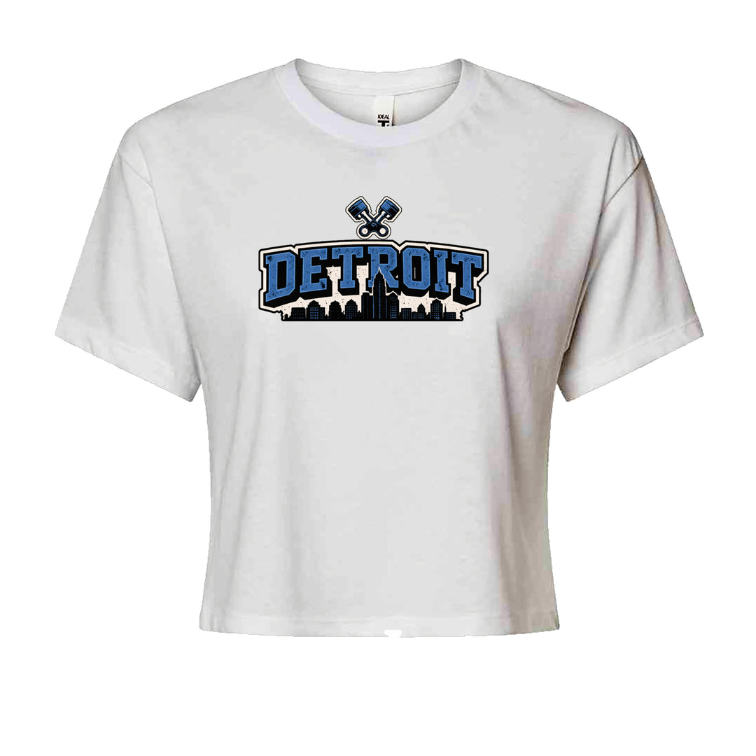 Detroit Motor City Retro Piston Cropped T-Shirt White
