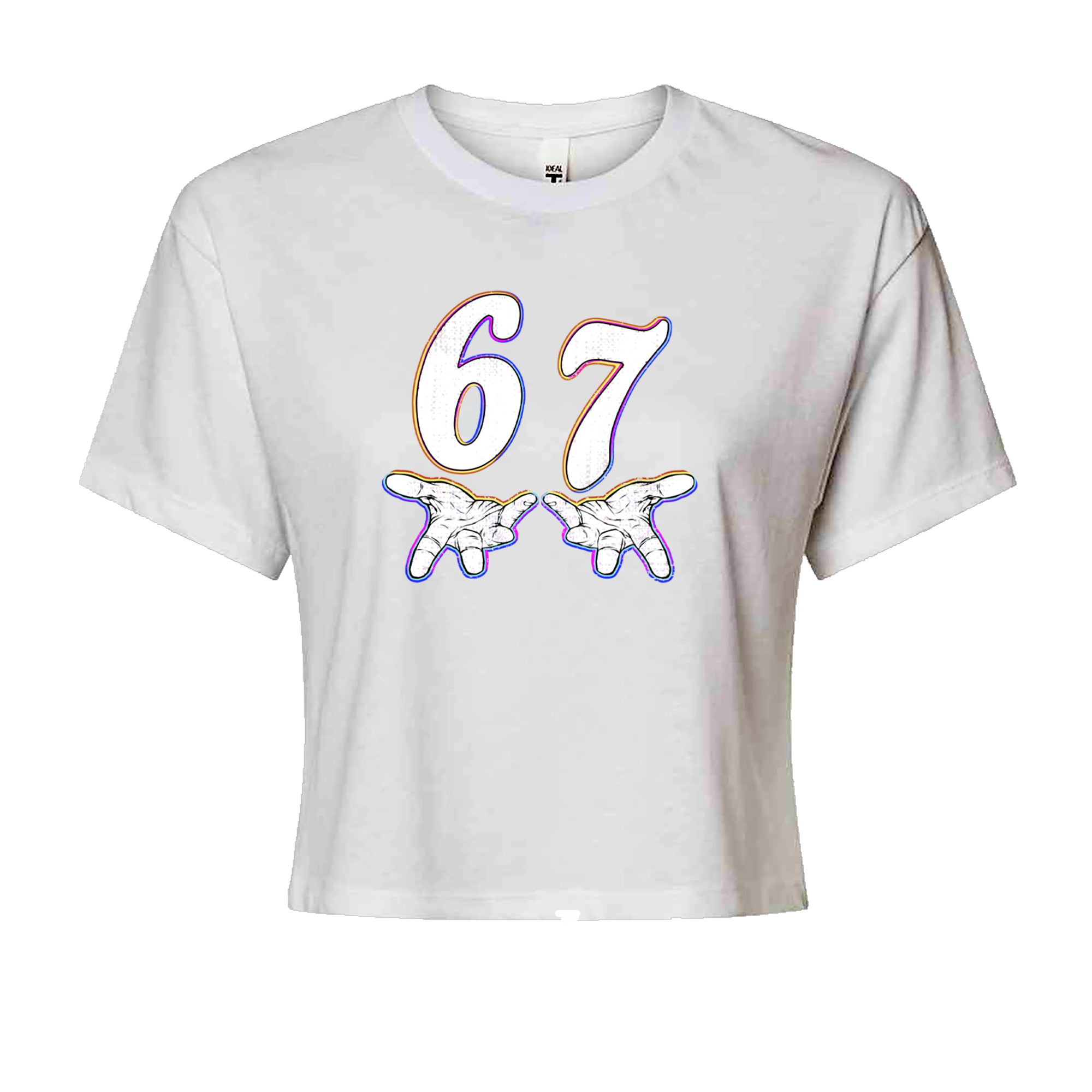 67 Hands Meme Viral Drill Cropped T-Shirt White