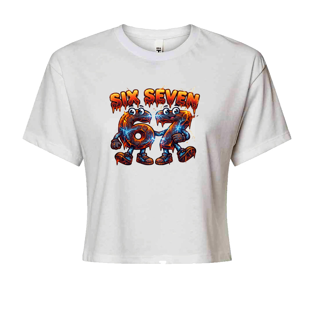 67 Lava Lightning Six Seven Meme Cropped T-Shirt White