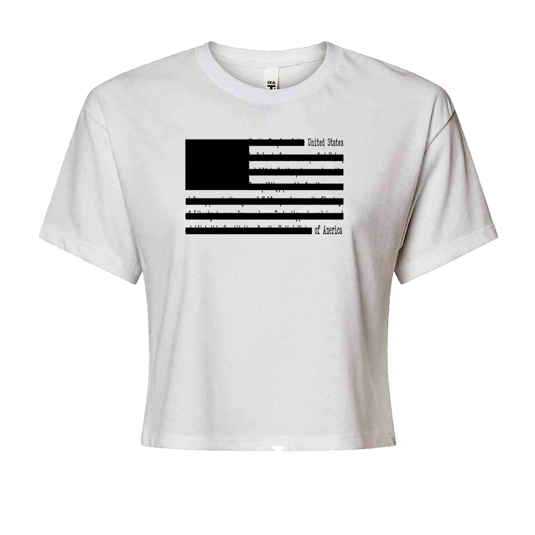 Redacted American Flag Cropped T-Shirt White