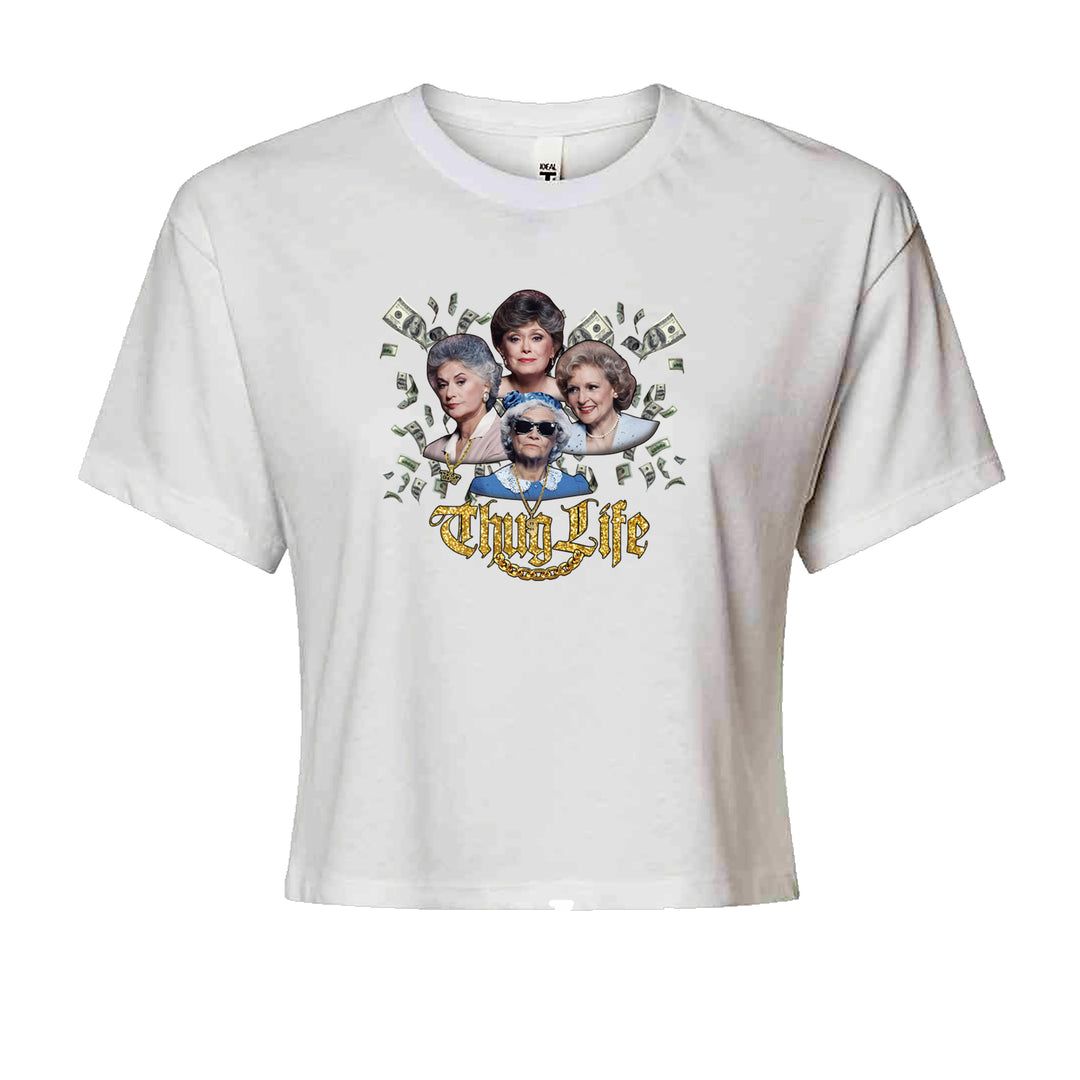 Golden Chain Thug Life Girls Cropped T-Shirt White