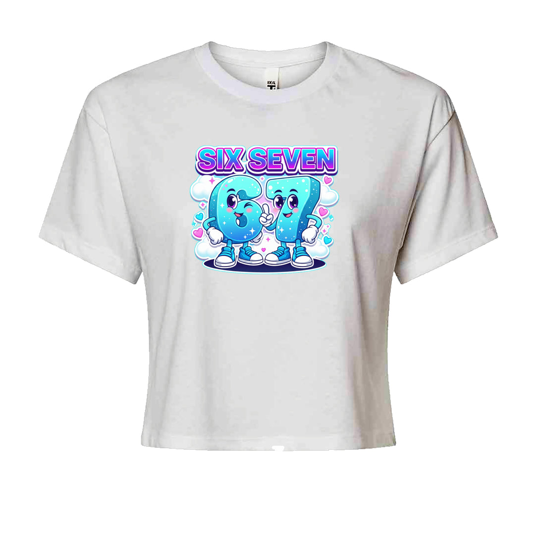 67 Six Seven Meme Kawaii Cloud Cropped T-Shirt White