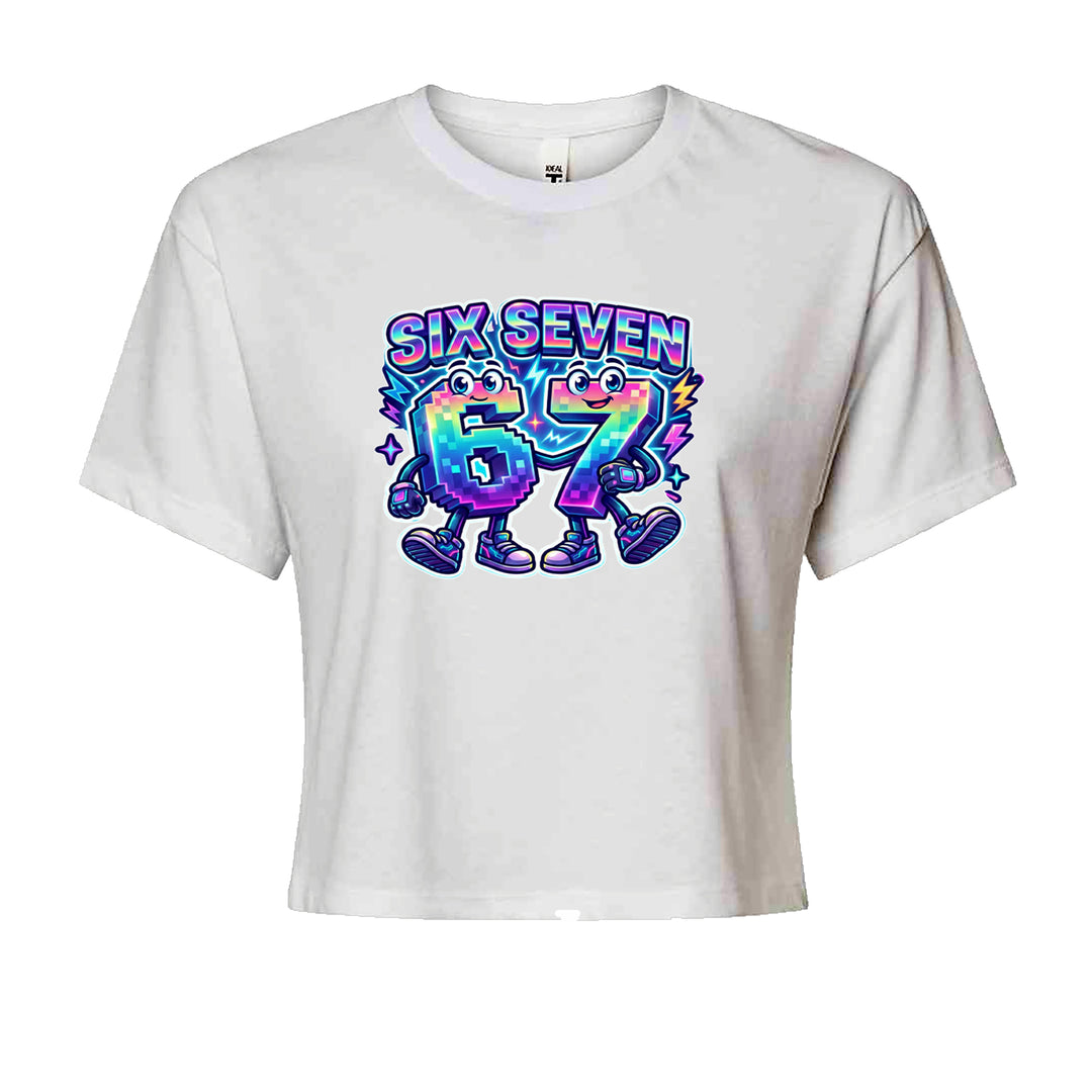 Six Seven 67 Retro Pixel Buddies Cropped T-Shirt White