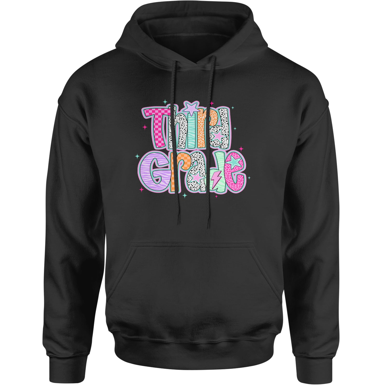 Third Grade Thunder Colorful Back to School Adult Hoodie Sweatshirt Black
