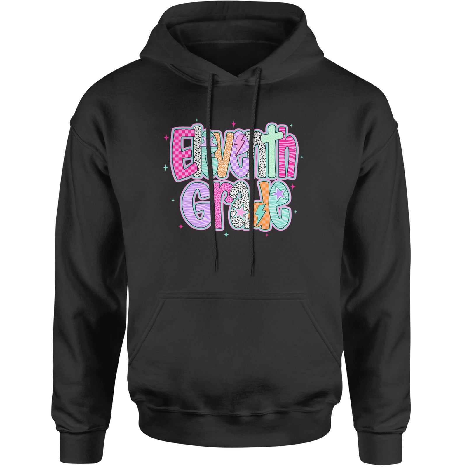 Eleventh Grade Extra Colorful Back to School Adult Hoodie Sweatshirt Black