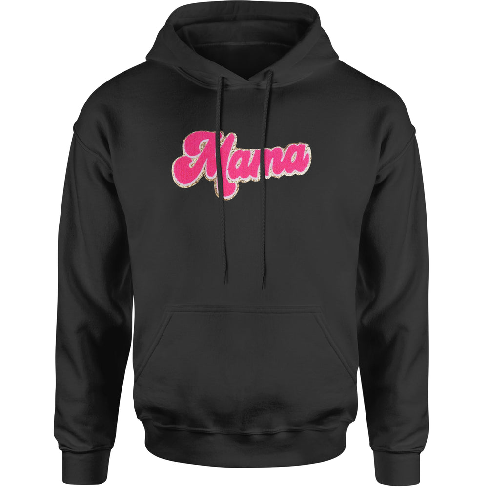 Mama Hot Pink Glitter Chenille Patch Adult Hoodie Sweatshirt Black