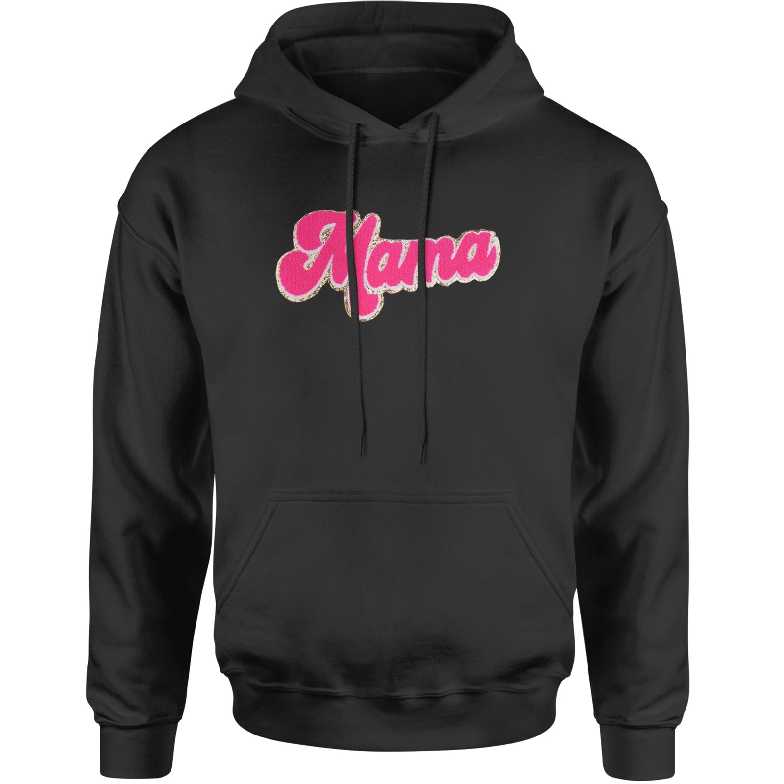 Mama Hot Pink Glitter Chenille Patch Adult Hoodie Sweatshirt White