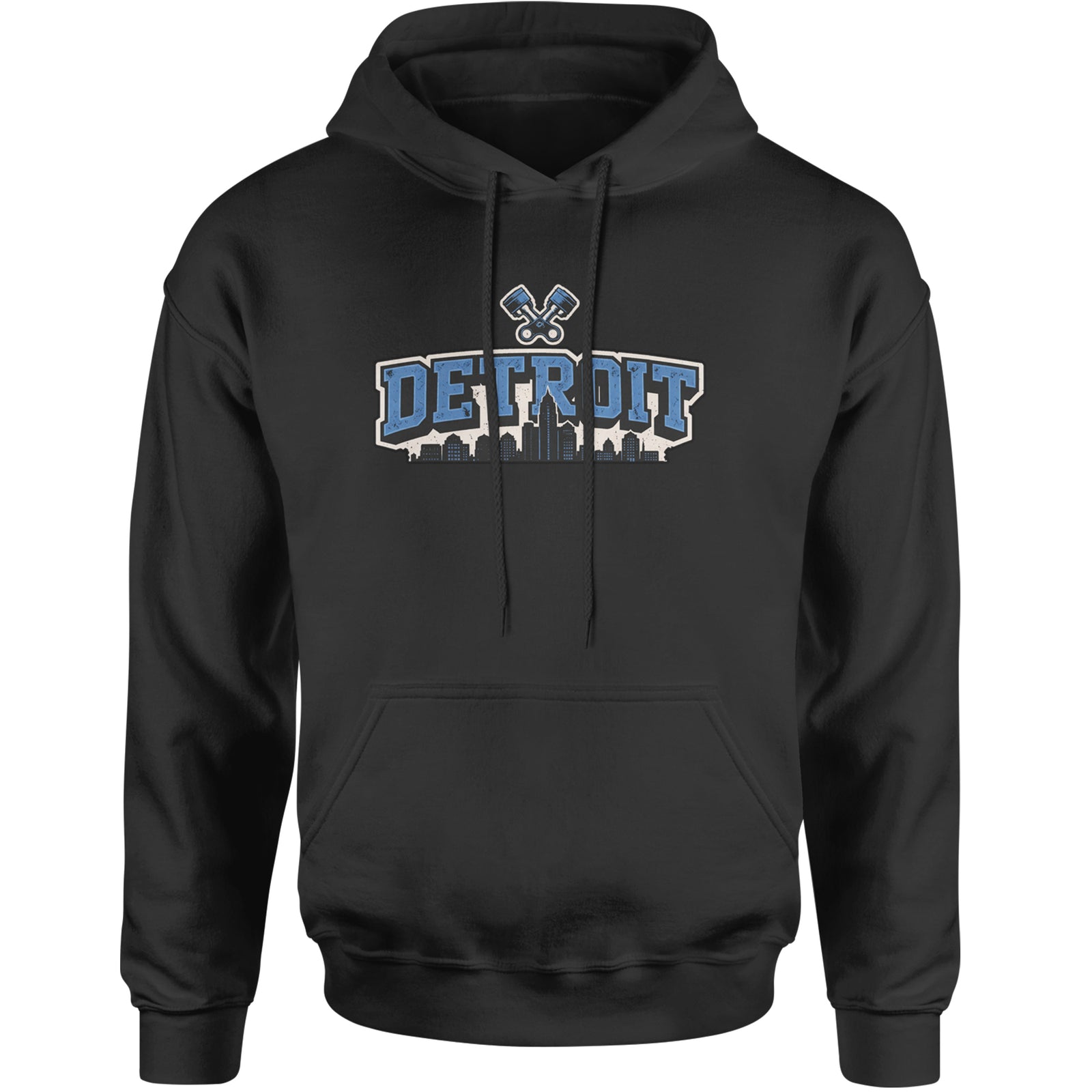 Detroit Motor City Retro Piston Adult Hoodie Sweatshirt Black