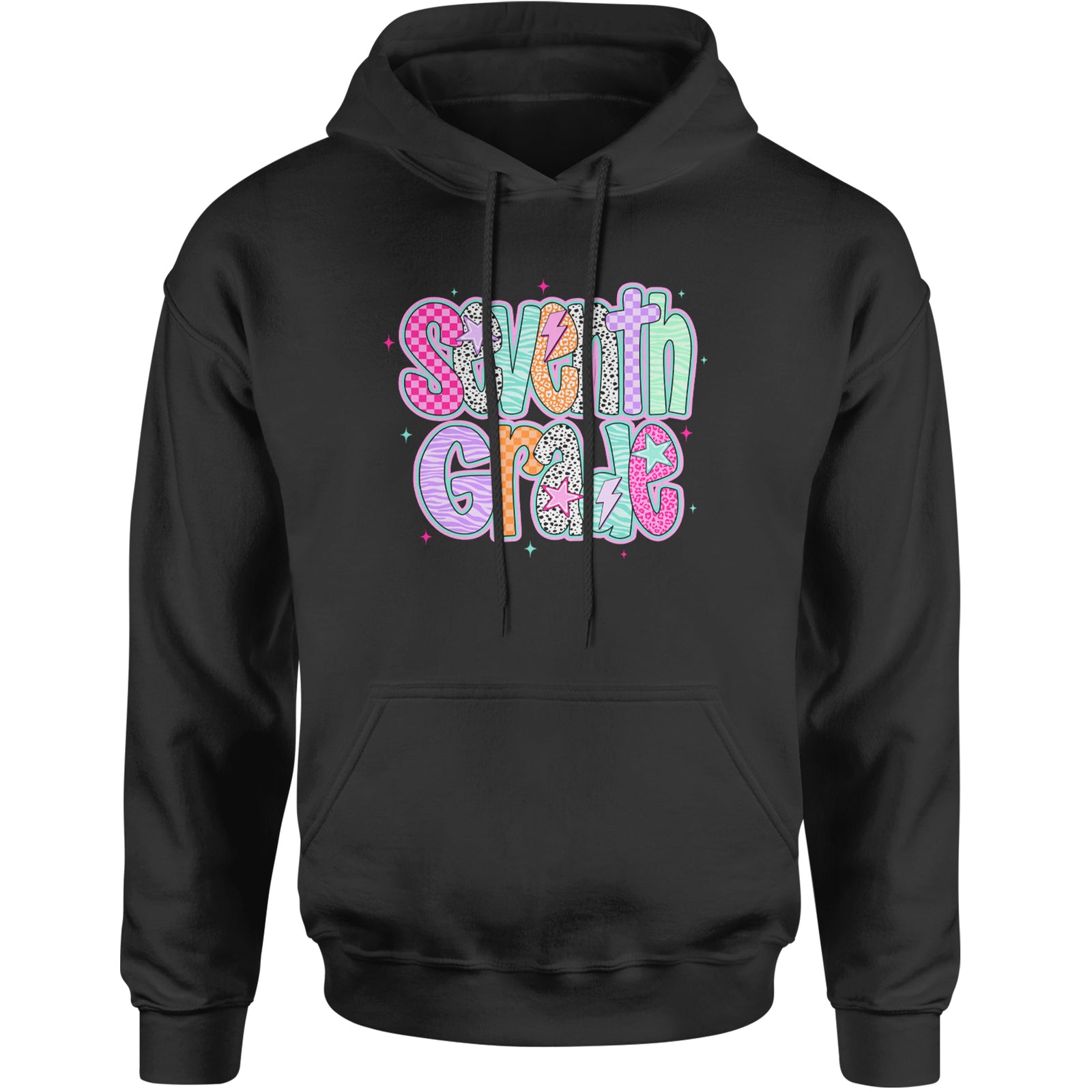 Seventh Grade Swagger Colorful Back to School Adult Hoodie Sweatshirt Black
