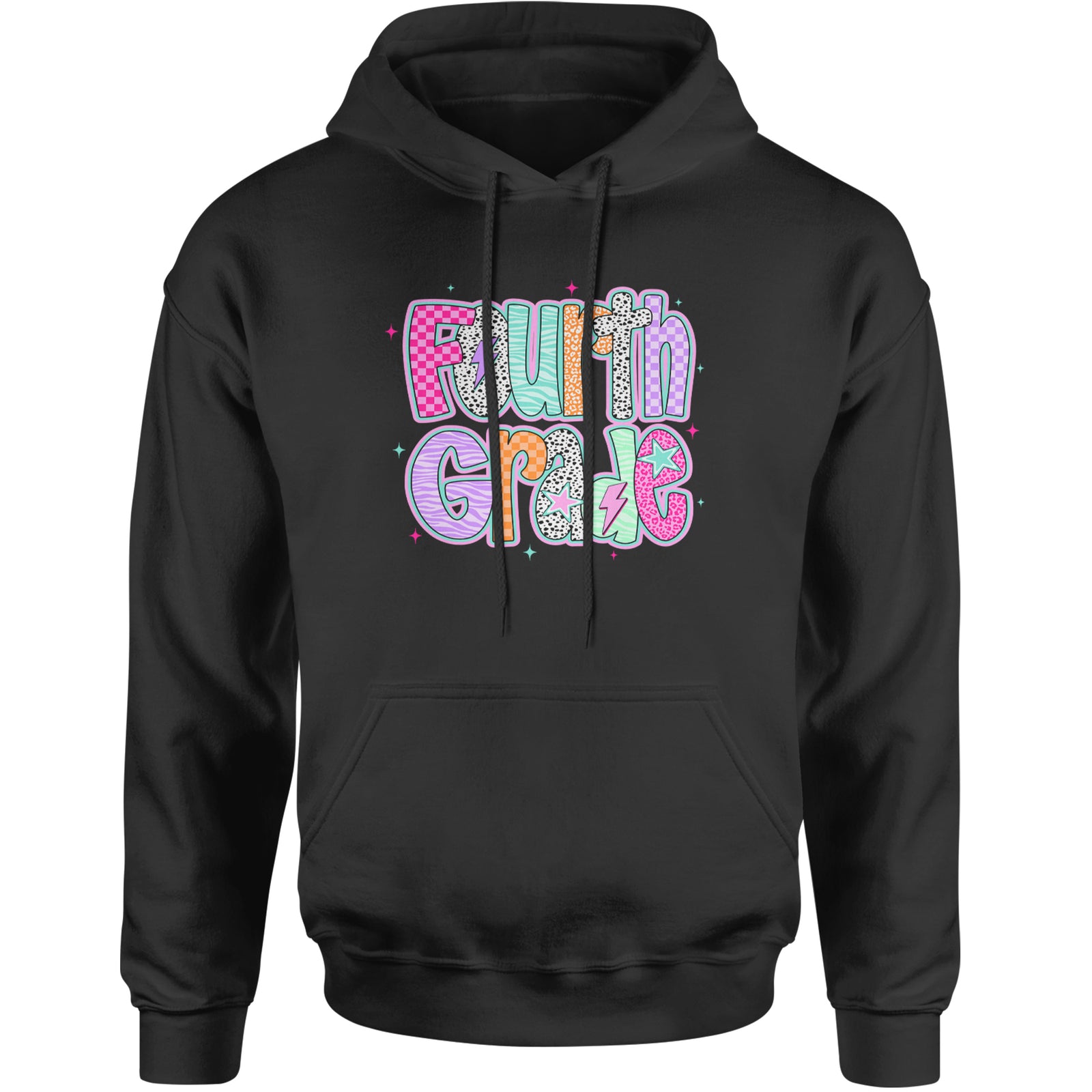 Fourth Grade Fierce Colorful Back to School Adult Hoodie Sweatshirt Black