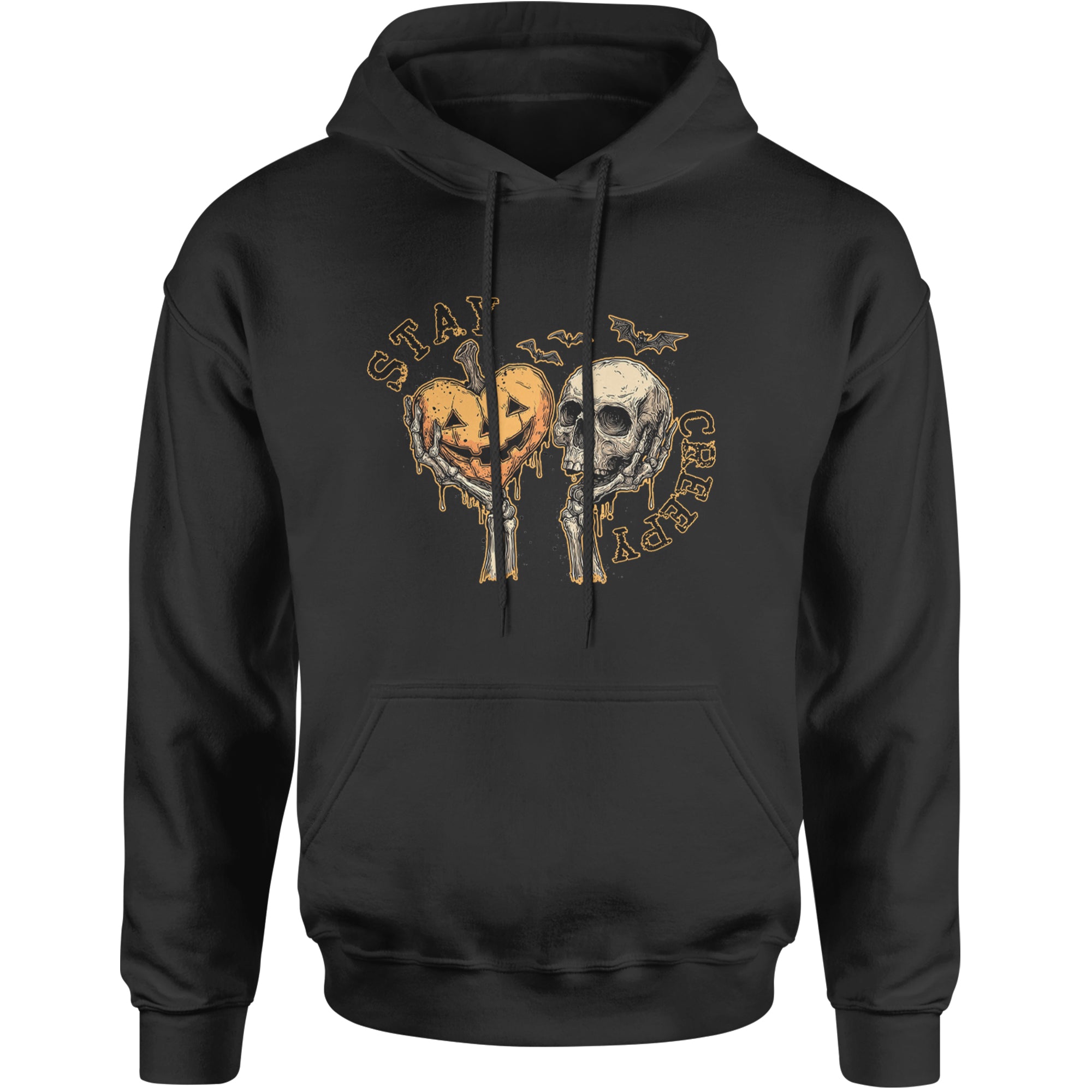 Stay Creepy Skull and Pumpkin Halloween Adult Hoodie Sweatshirt Black